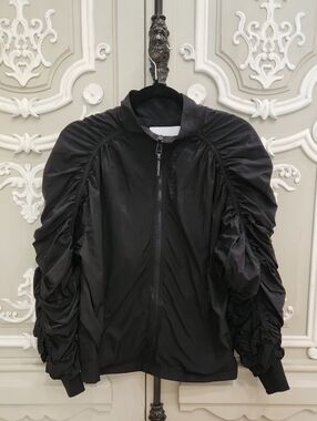 AJE Athletica Women's Black Ruched-Sleeve Jacket Size US 4/ AU 8